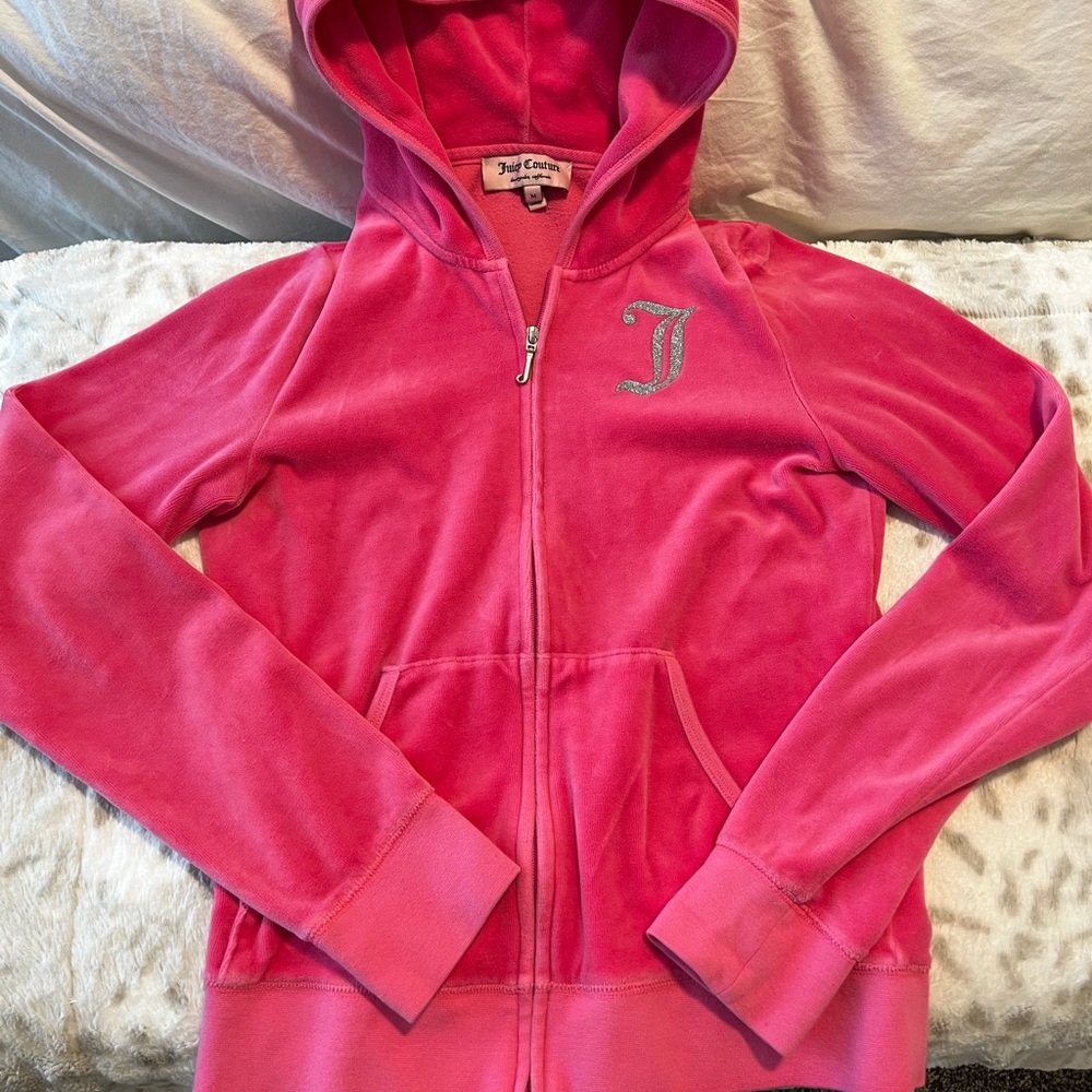 Hott Pink Velour Juicy Couture Tracksuit with silver glittery lettering